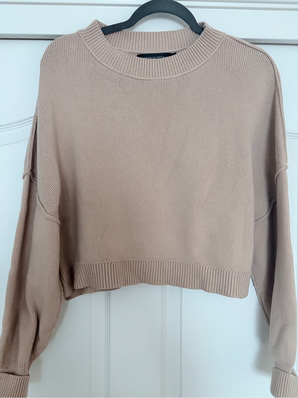Cropped Crewneck Sweater in Taupe